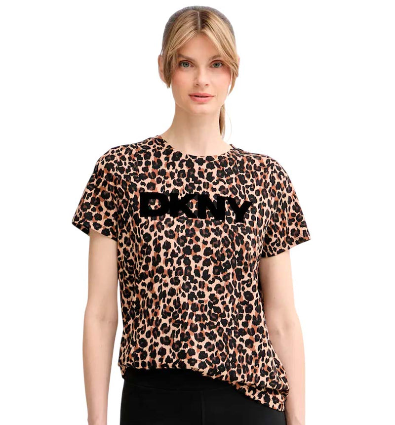 Camiseta Casual Dkny Foil Logo Leopard Short