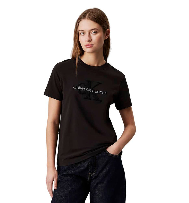 Camiseta M/C Casual Calvin Klein Chenille Monologo Regular Tee