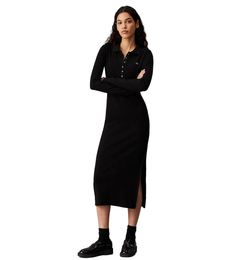 Vestido Casual Calvin Klein Woven Label Rib Polo Ls Dress