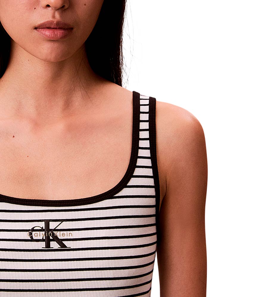 Camiseta De Tirantes Casual Calvin Klein Striped Monologo SStriped Monologo Scoop