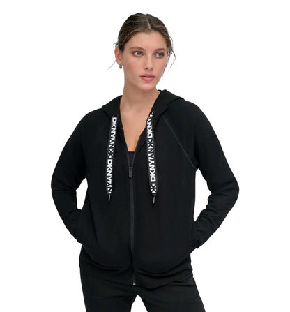 DKNY Two Tone Logo Drawcord Casual Zip-Up Jacket