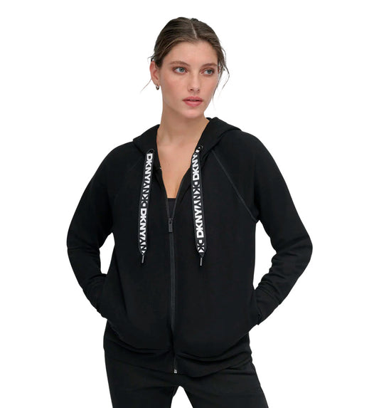 DKNY Two Tone Logo Drawcord Casual Zip-Up Jacket