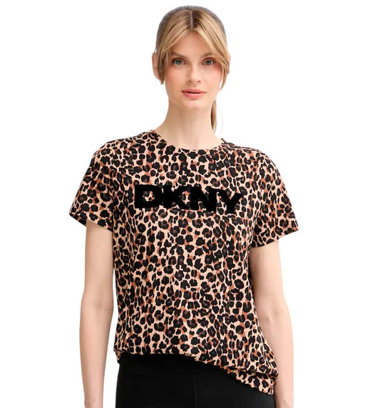 Camiseta Casual Dkny Foil Logo Leopard Short
