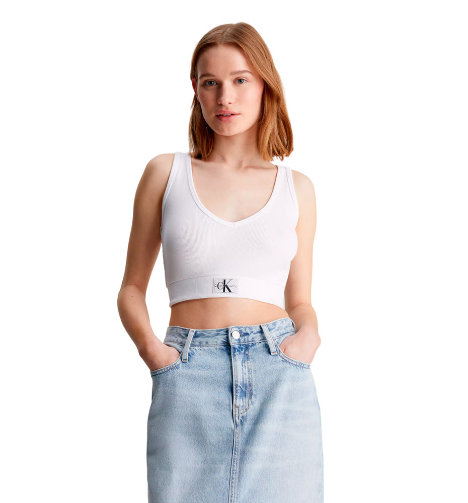 Tank Top Casual_Mujer_CALVIN KLEIN Woven Label Rib Crop V-neck Top