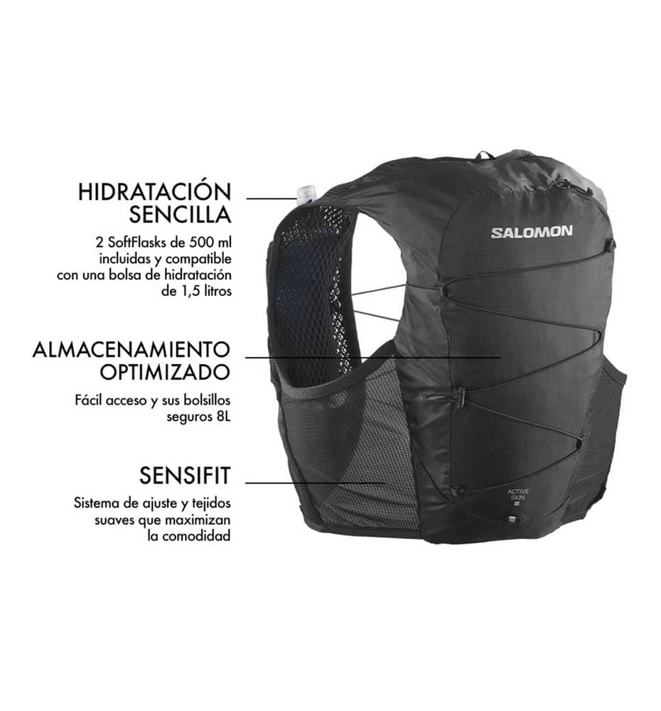 Tiendas Salomon En Santiago - Salomon Active Skin 8 Set Hydration Pack - Mochila  Trail Running Salomon Hombre Negras