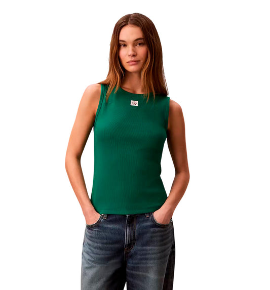 Camiseta Sin Mangas Casual Calvin Klein Sl Woven Label 2x2 Baby Rib Cuto