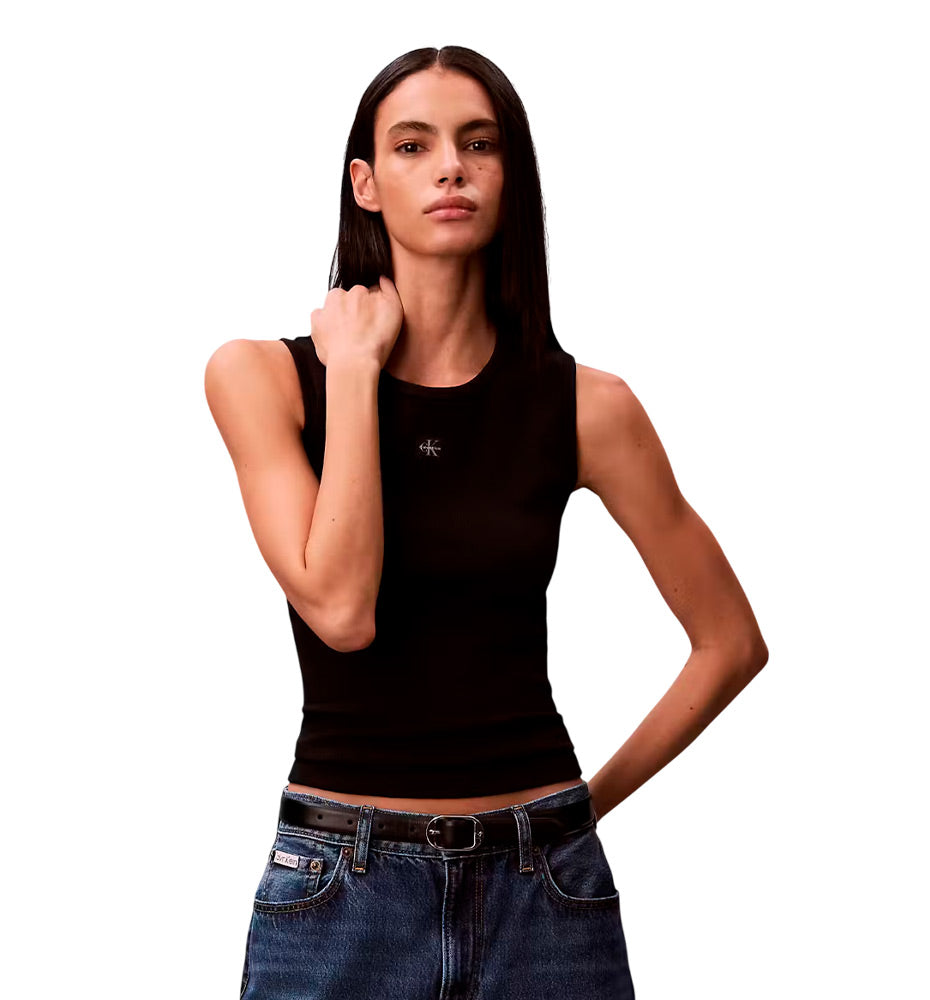 Camiseta Sin Mangas Casual Calvin Klein Sl Woven Label 2x2 Baby Rib Cuto