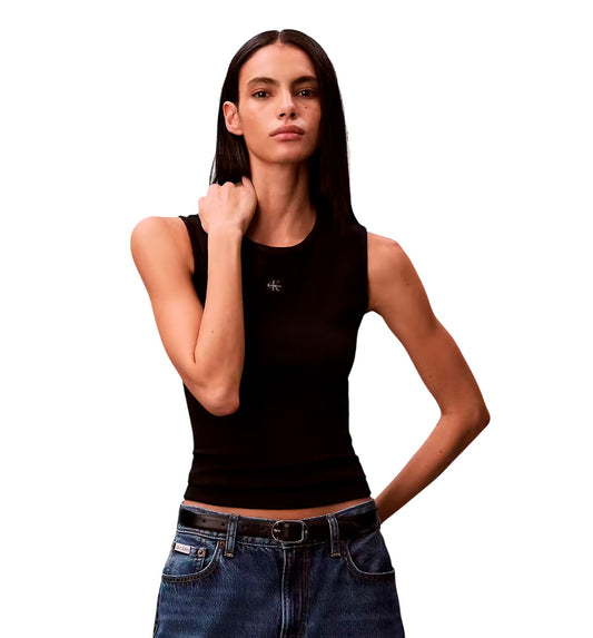 Camiseta Sin Mangas Casual Calvin Klein Sl Woven Label 2x2 Baby Rib Cuto