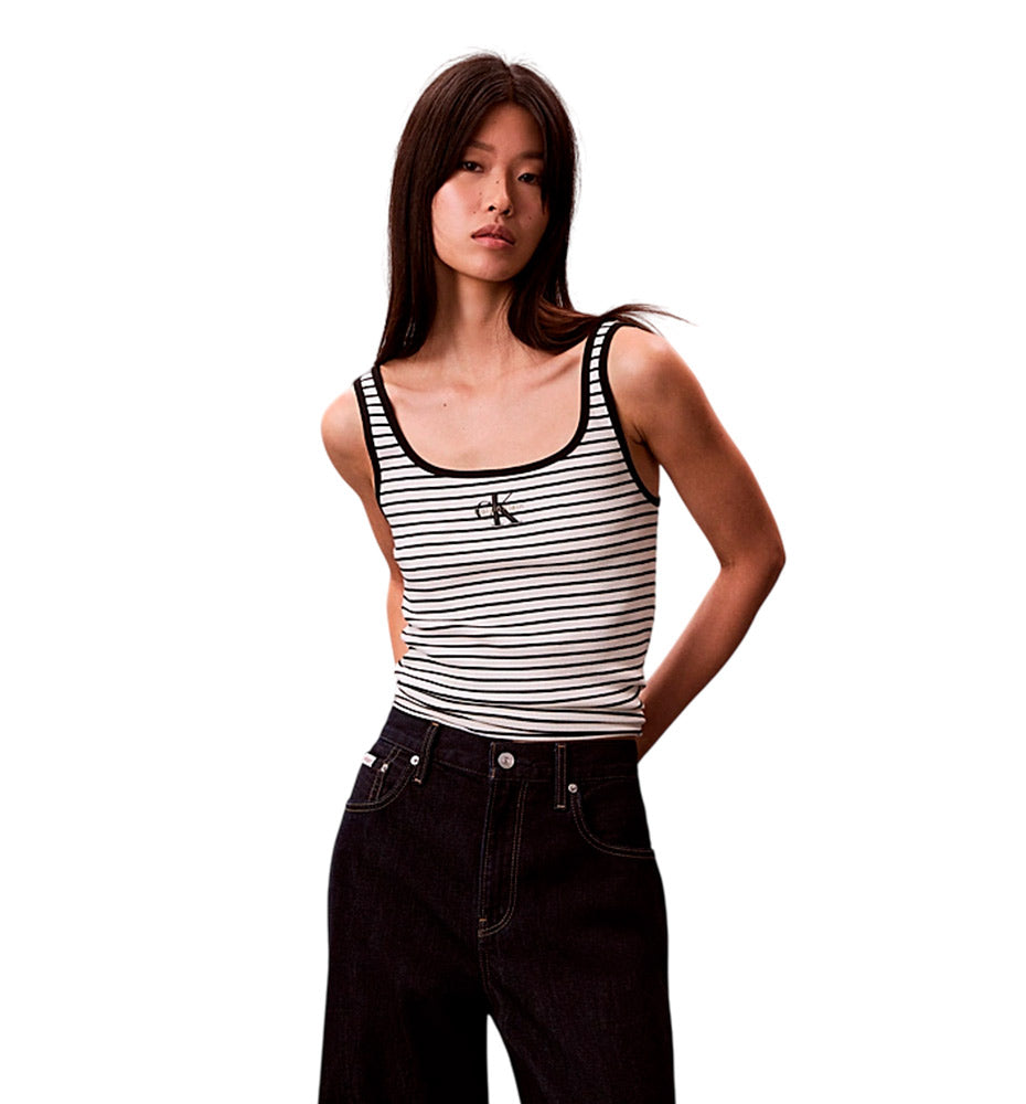 Camiseta De Tirantes Casual Calvin Klein Striped Monologo SStriped Monologo Scoop