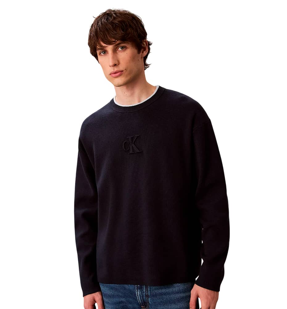 Sweatshirt Casual_Men_CALVIN KLEIN Ls Embossed Logo Crewnk Sweater